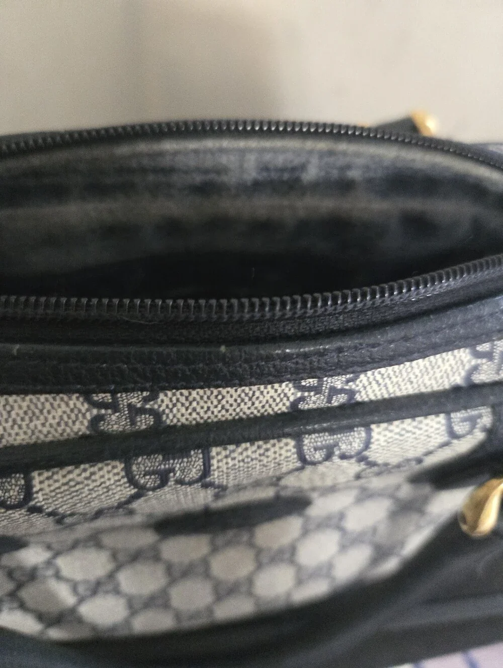 Vintage Gucci Boston Doctor Bowling Satchel GG Monogram Navy With Gold Hardware